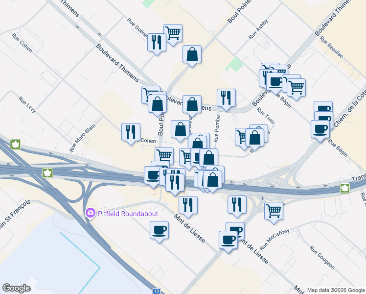 map of restaurants, bars, coffee shops, grocery stores, and more near 4488 Rue Garand in Montréal