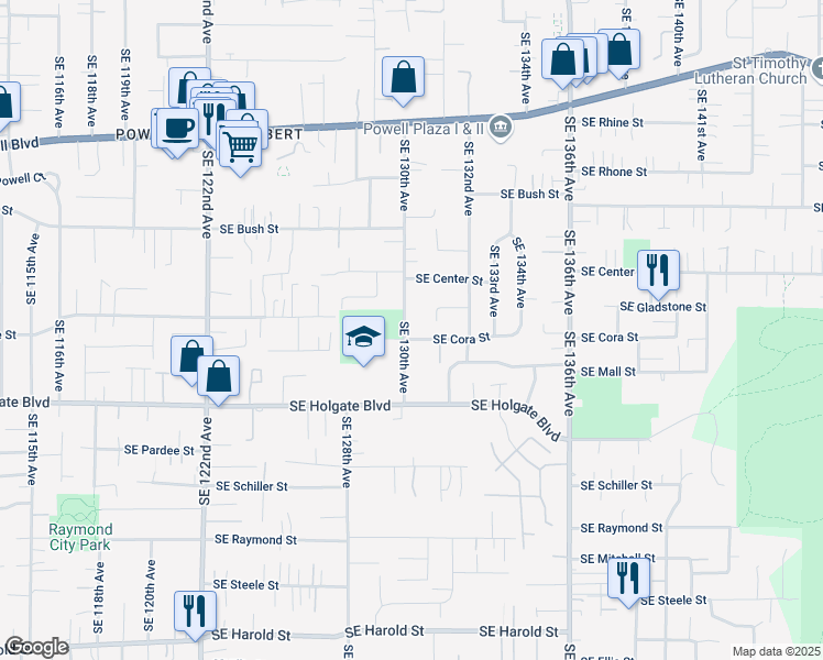 map of restaurants, bars, coffee shops, grocery stores, and more near 4220 Southeast 130th Avenue in Portland