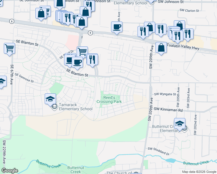 map of restaurants, bars, coffee shops, grocery stores, and more near 3801-3999 Southwest 209th Avenue in Aloha