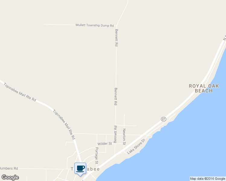 map of restaurants, bars, coffee shops, grocery stores, and more near 2053 Bennett Road in Cheboygan