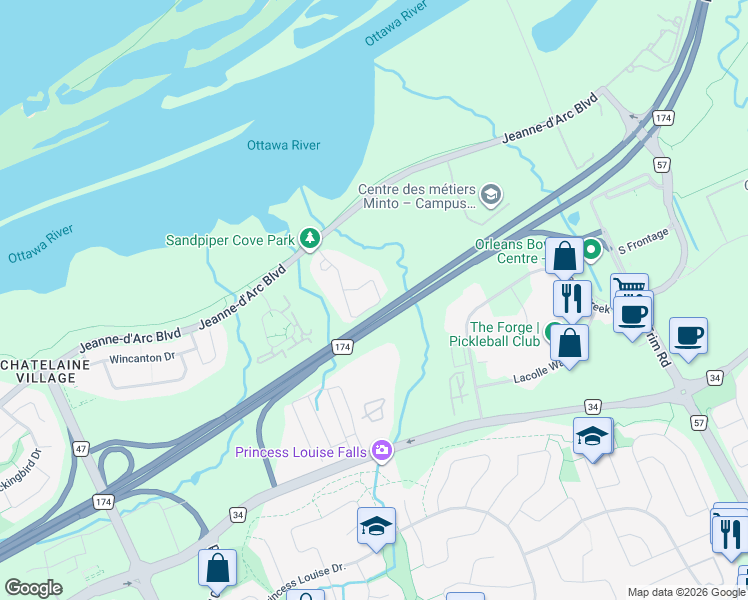 map of restaurants, bars, coffee shops, grocery stores, and more near 215 Parkrose Private in Ottawa