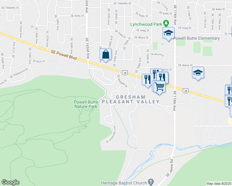 map of restaurants, bars, coffee shops, grocery stores, and more near 4223 Southeast Anderegg Drive in Portland