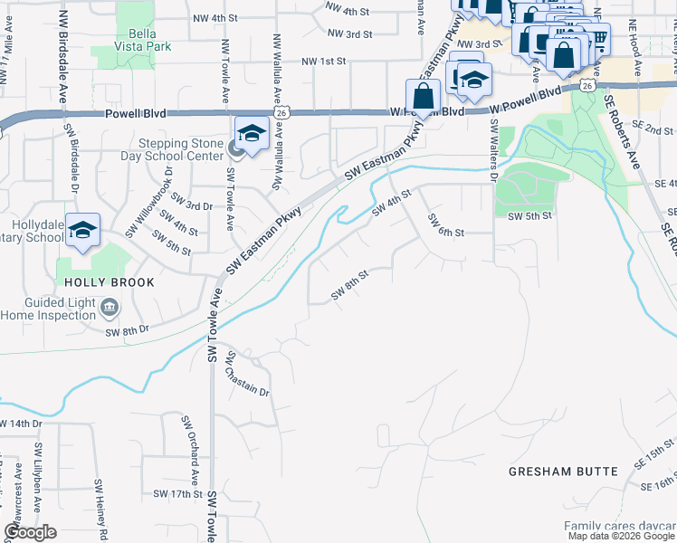 map of restaurants, bars, coffee shops, grocery stores, and more near 422 Southwest Overlook Court in Gresham