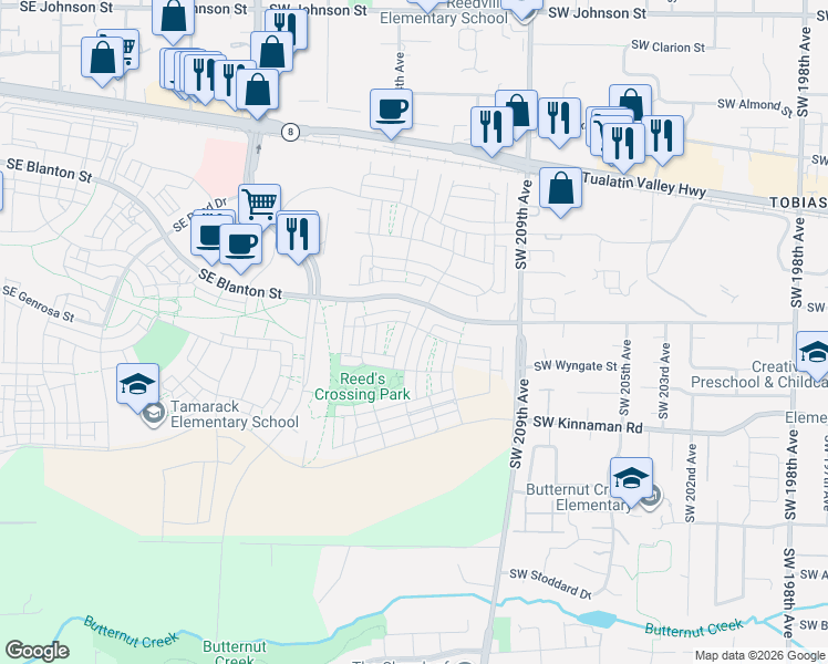 map of restaurants, bars, coffee shops, grocery stores, and more near 3801-3999 Southwest 209th Avenue in Aloha