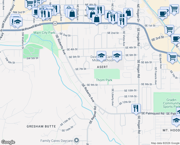 map of restaurants, bars, coffee shops, grocery stores, and more near 845 Southeast 8th Street in Gresham