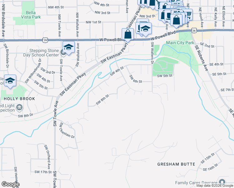 map of restaurants, bars, coffee shops, grocery stores, and more near 700 Southwest Sleret Avenue in Gresham