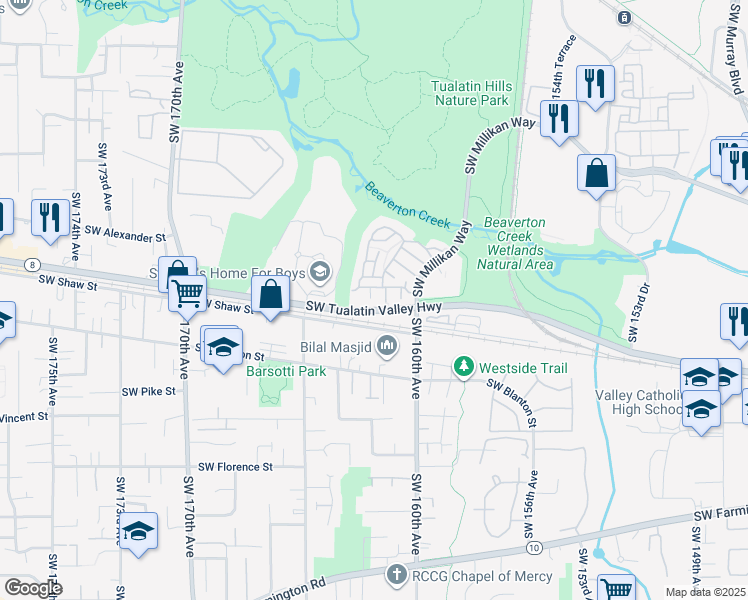 map of restaurants, bars, coffee shops, grocery stores, and more near 16245 Southwest Audubon Street in Beaverton