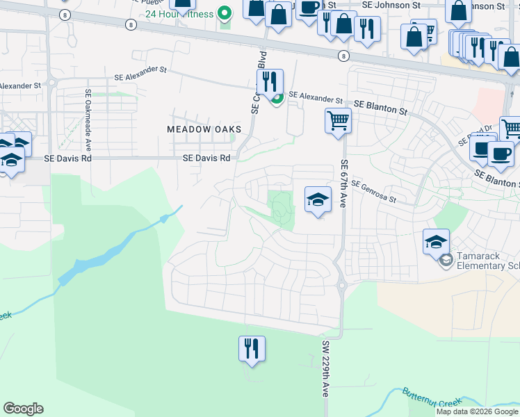 map of restaurants, bars, coffee shops, grocery stores, and more near 3943 Southeast Centifolia in Hillsboro