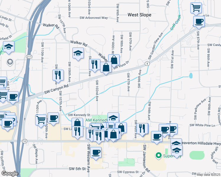 map of restaurants, bars, coffee shops, grocery stores, and more near 9990 Southwest McMillan Street in Beaverton
