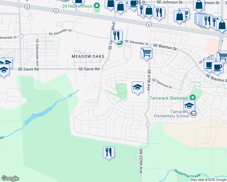 map of restaurants, bars, coffee shops, grocery stores, and more near 3943 Southeast Centifolia in Hillsboro