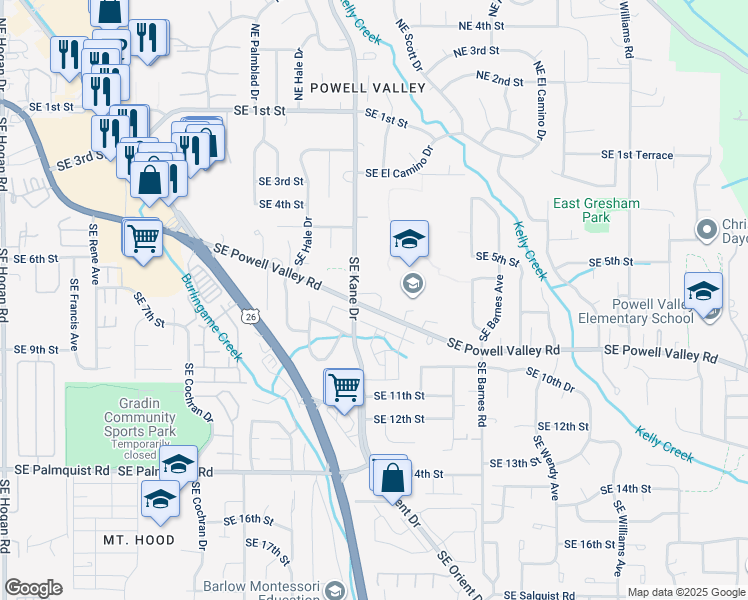 map of restaurants, bars, coffee shops, grocery stores, and more near 3359 Southeast Powell Valley Road in Gresham