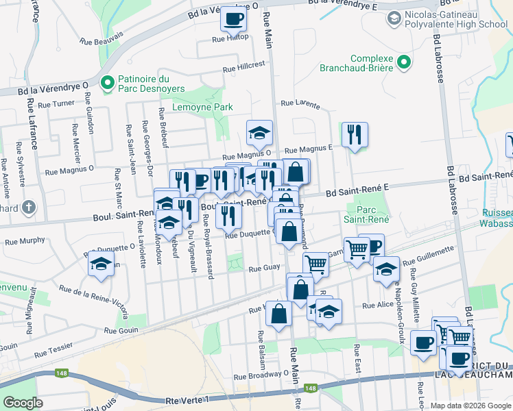 map of restaurants, bars, coffee shops, grocery stores, and more near in Gatineau