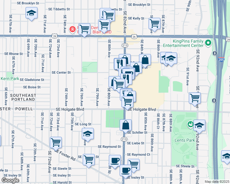 map of restaurants, bars, coffee shops, grocery stores, and more near 8032 Southeast Boise Street in Portland