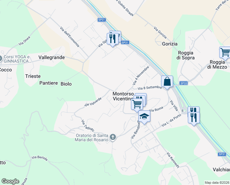 map of restaurants, bars, coffee shops, grocery stores, and more near 31 Via Giacomo Zanella in Arzignano