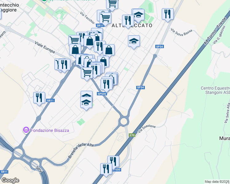 map of restaurants, bars, coffee shops, grocery stores, and more near 91 Via Fermi Enrico in Montecchio Maggiore-Alte Ceccato