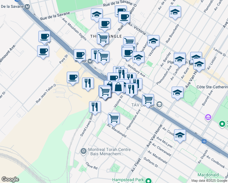 map of restaurants, bars, coffee shops, grocery stores, and more near 6900 Boulevard Décarie in Montréal