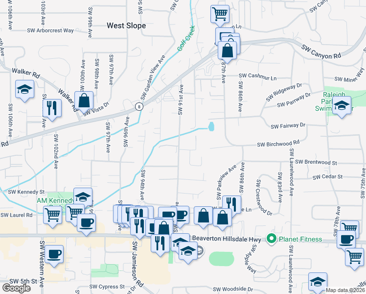 map of restaurants, bars, coffee shops, grocery stores, and more near 9095 Southwest Howatt Street in Portland