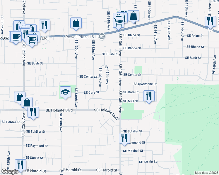 map of restaurants, bars, coffee shops, grocery stores, and more near 4131 Southeast 136th Avenue in Portland