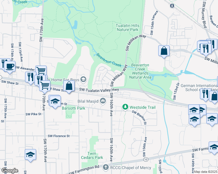 map of restaurants, bars, coffee shops, grocery stores, and more near 16248 Southwest Audubon Street in Beaverton