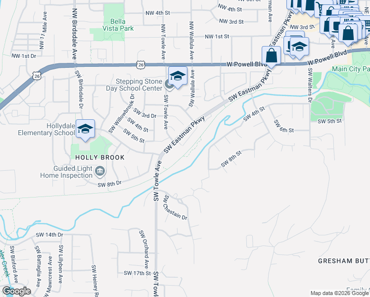 map of restaurants, bars, coffee shops, grocery stores, and more near 662 Southwest Eastman Parkway in Gresham