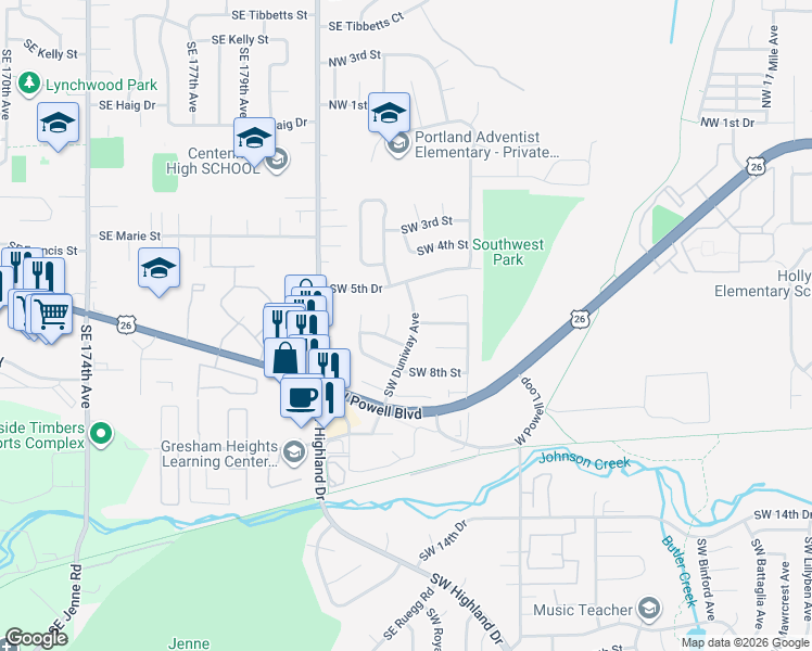 map of restaurants, bars, coffee shops, grocery stores, and more near 603 Southwest Duniway Avenue in Gresham