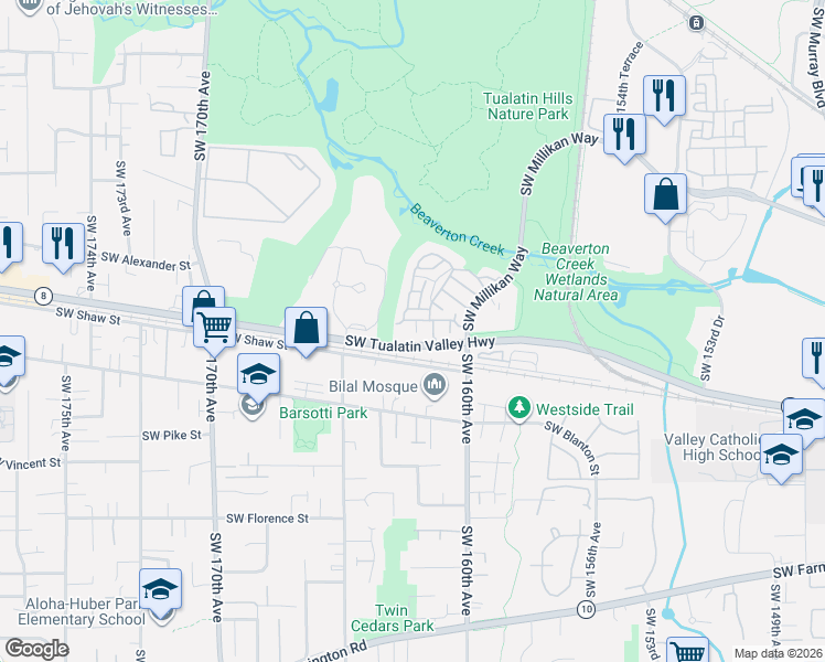 map of restaurants, bars, coffee shops, grocery stores, and more near 16245 Southwest Audubon Street in Beaverton