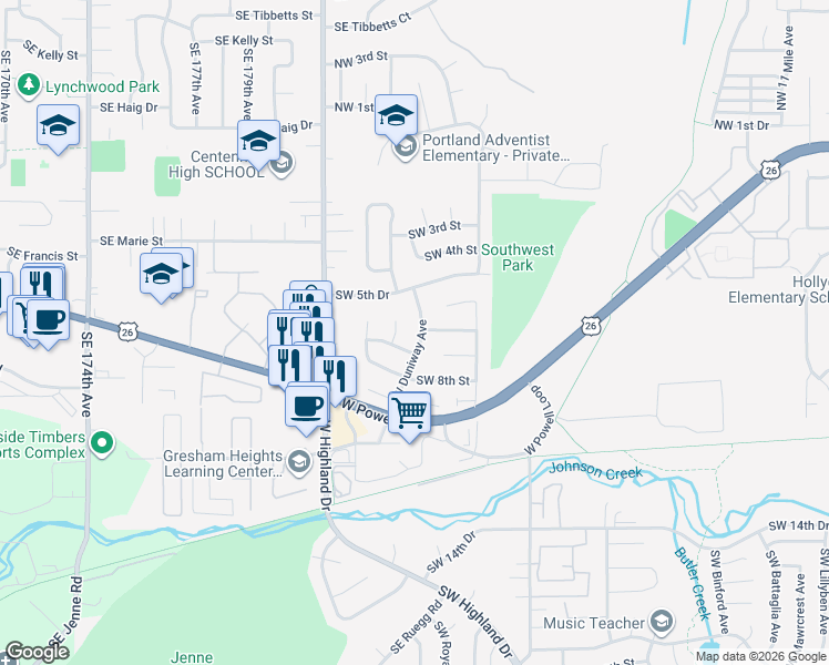 map of restaurants, bars, coffee shops, grocery stores, and more near 603 Southwest Duniway Avenue in Gresham