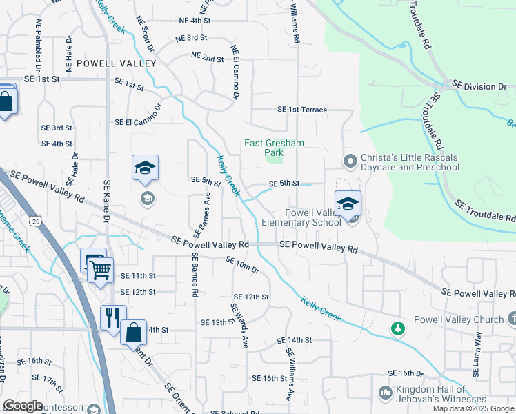 map of restaurants, bars, coffee shops, grocery stores, and more near 637 Southeast Greenway Drive in Gresham