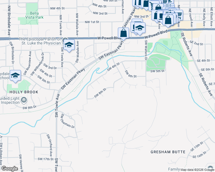 map of restaurants, bars, coffee shops, grocery stores, and more near 803 Southwest 8th Street in Gresham