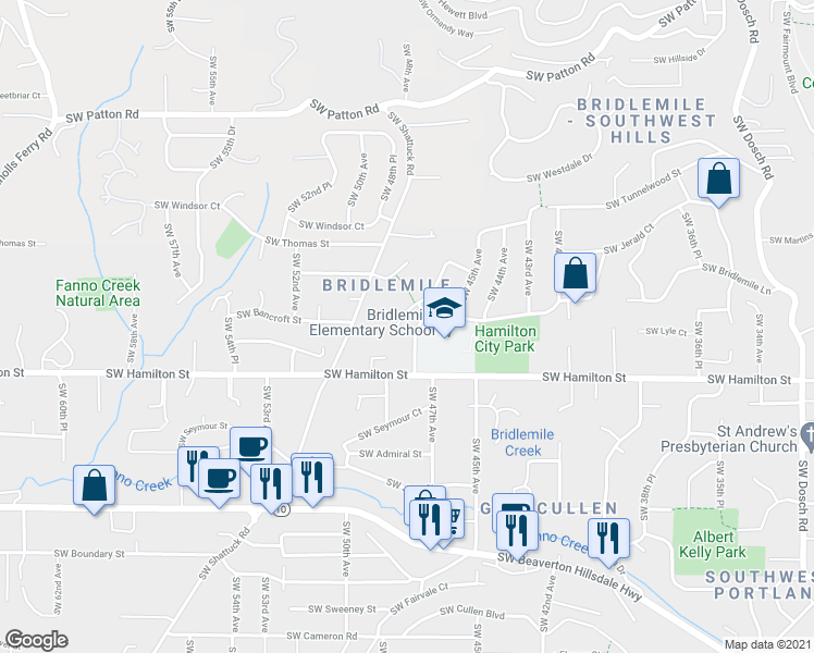 map of restaurants, bars, coffee shops, grocery stores, and more near 4310 Southwest 48th Place in Portland