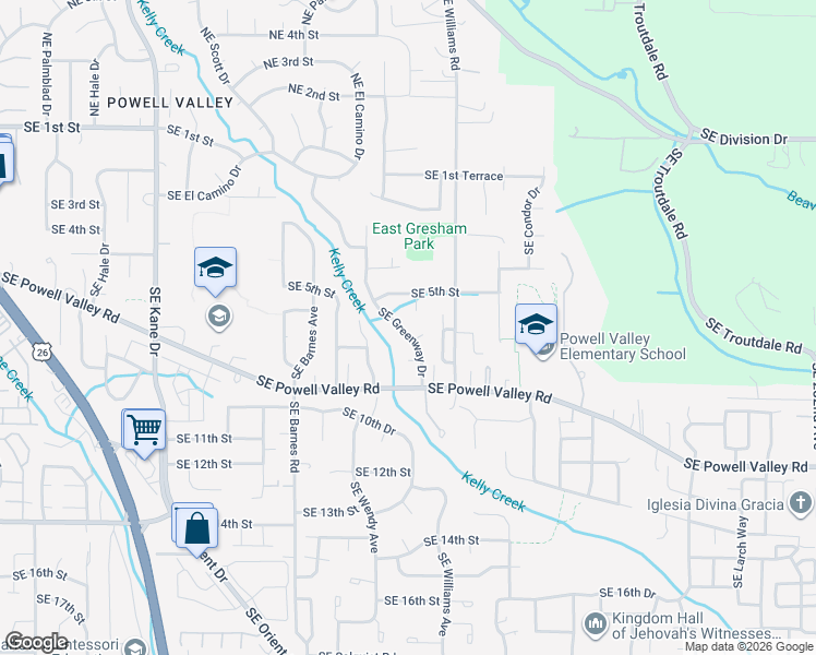 map of restaurants, bars, coffee shops, grocery stores, and more near 637 Southeast Greenway Drive in Gresham