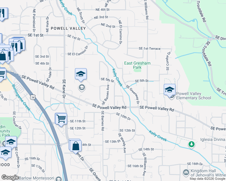 map of restaurants, bars, coffee shops, grocery stores, and more near 690 Southeast Barnes Avenue in Gresham