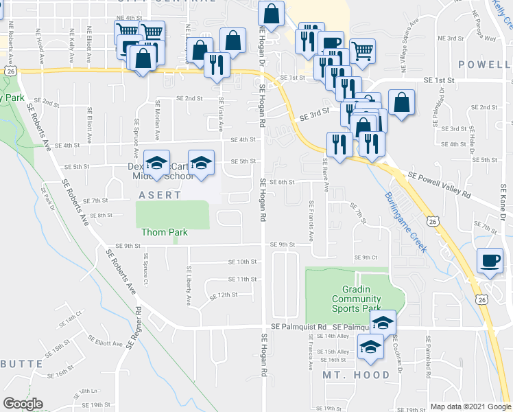 map of restaurants, bars, coffee shops, grocery stores, and more near 702 Southeast Atherton Avenue in Gresham