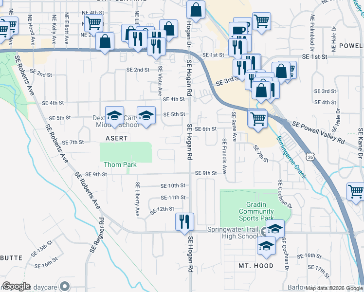map of restaurants, bars, coffee shops, grocery stores, and more near 702 Southeast Atherton Avenue in Gresham