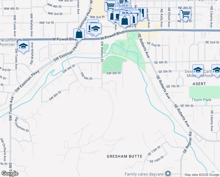 map of restaurants, bars, coffee shops, grocery stores, and more near 635 Southwest Miller Court in Gresham