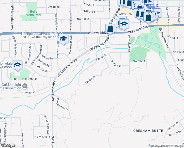map of restaurants, bars, coffee shops, grocery stores, and more near 803 Southwest 8th Street in Gresham