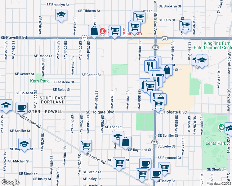 map of restaurants, bars, coffee shops, grocery stores, and more near 4212 Southeast 76th Avenue in Portland