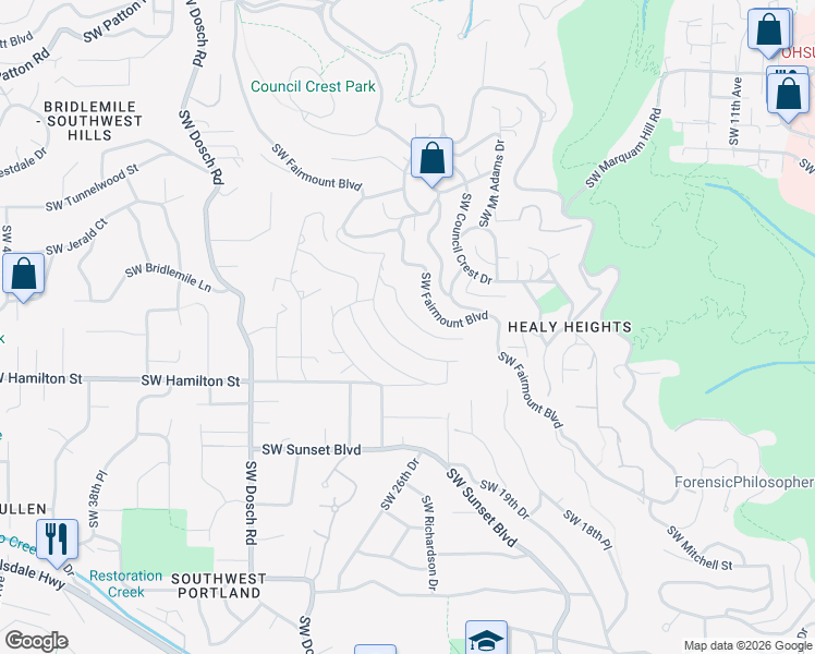 map of restaurants, bars, coffee shops, grocery stores, and more near 4308 Southwest Chesapeak Avenue in Portland