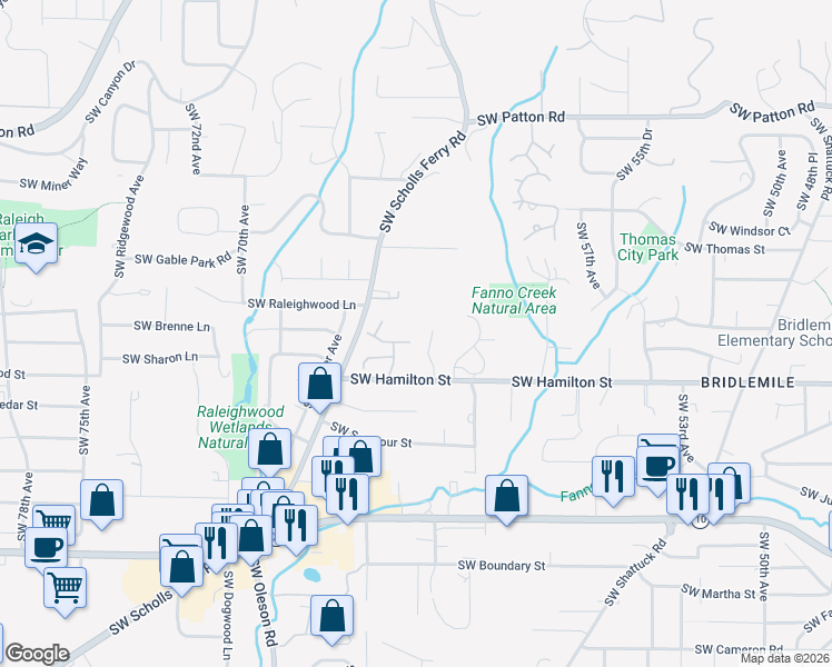 map of restaurants, bars, coffee shops, grocery stores, and more near 6255 Southwest Bancroft Street in Portland