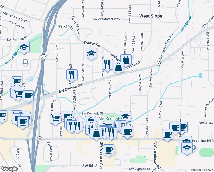 map of restaurants, bars, coffee shops, grocery stores, and more near in West Slope