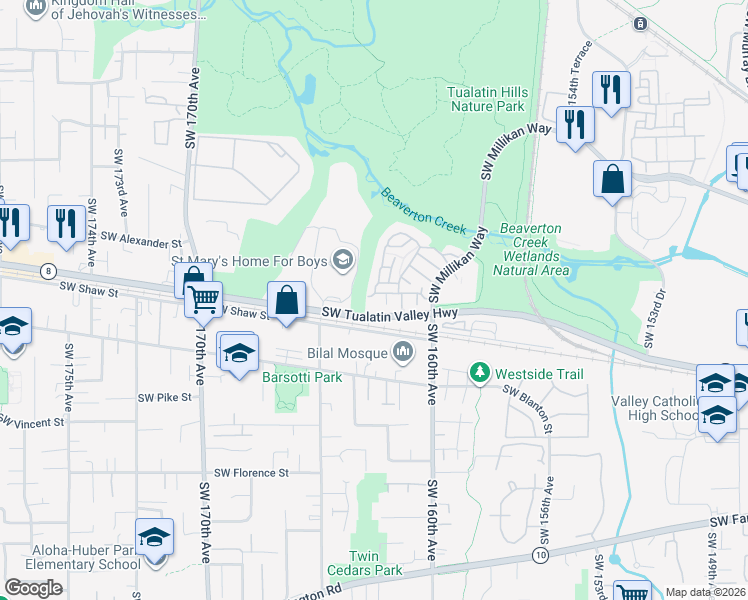 map of restaurants, bars, coffee shops, grocery stores, and more near 16245 Southwest Audubon Street in Beaverton