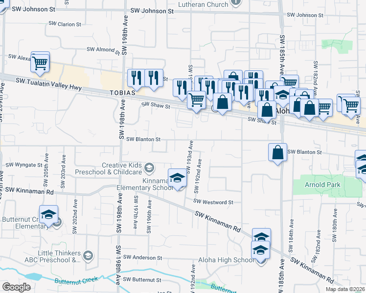 map of restaurants, bars, coffee shops, grocery stores, and more near 3835 Southwest 193rd Avenue in Aloha