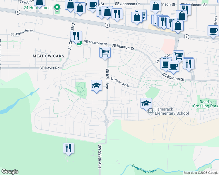 map of restaurants, bars, coffee shops, grocery stores, and more near 3853 SE 68th Ave in Hillsboro