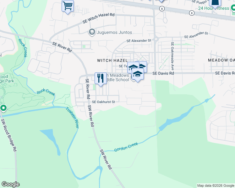 map of restaurants, bars, coffee shops, grocery stores, and more near 3798 Southeast Belle Oak Avenue in Hillsboro