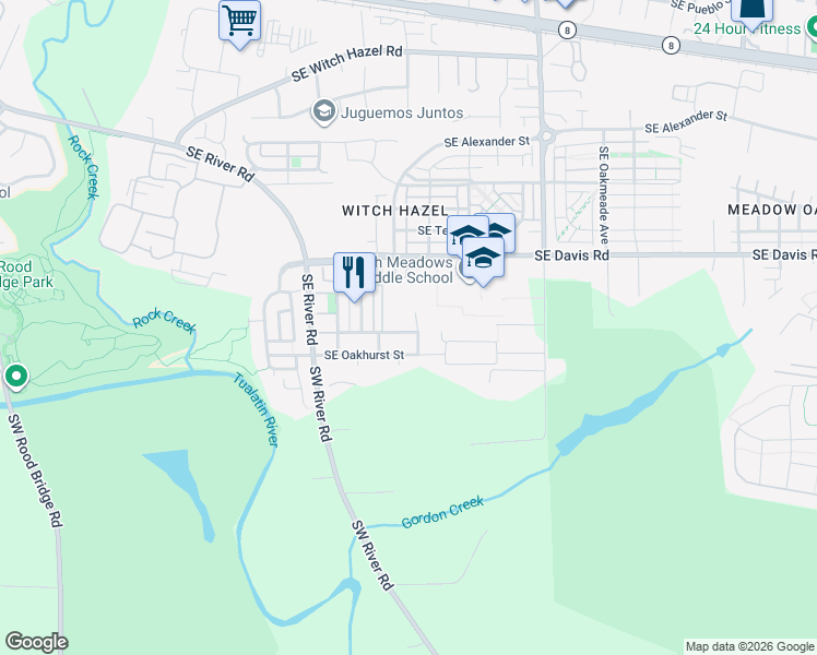 map of restaurants, bars, coffee shops, grocery stores, and more near 3798 Southeast Belle Oak Avenue in Hillsboro