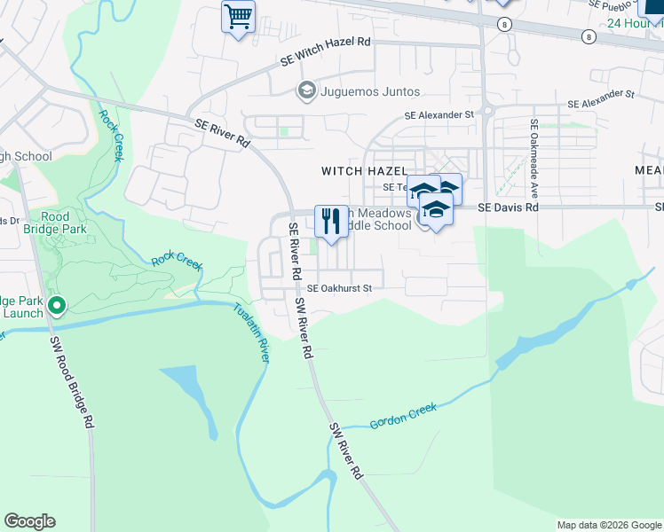 map of restaurants, bars, coffee shops, grocery stores, and more near 3790 Southeast Twelve Oaks Street in Hillsboro