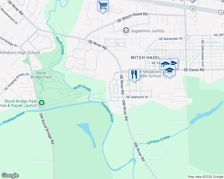 map of restaurants, bars, coffee shops, grocery stores, and more near 3775 Southeast Willamette Avenue in Hillsboro