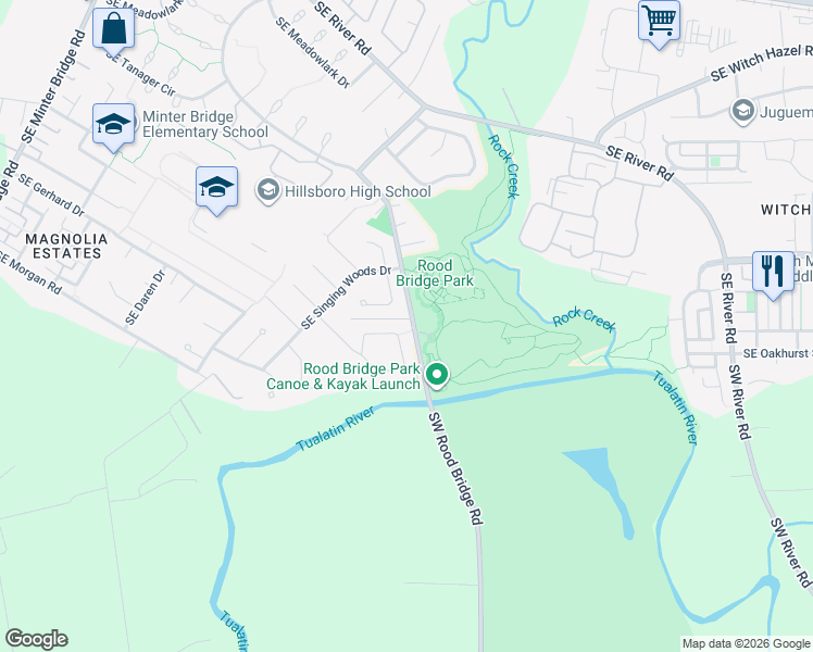 map of restaurants, bars, coffee shops, grocery stores, and more near 4000 Southeast Rood Bridge Road in Hillsboro