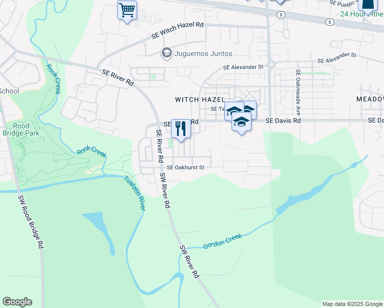 map of restaurants, bars, coffee shops, grocery stores, and more near 3798 Southeast Scarlet Place in Hillsboro
