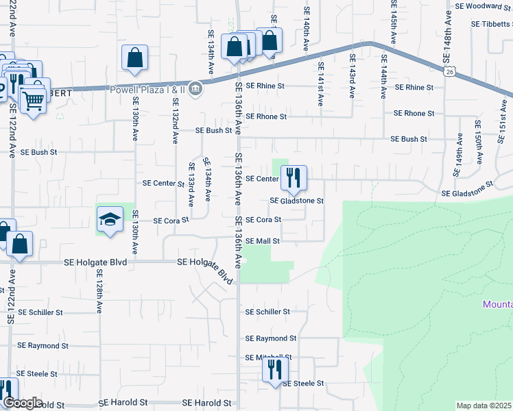 map of restaurants, bars, coffee shops, grocery stores, and more near 4208 Southeast 136th Avenue in Portland